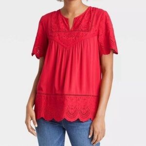 Knox Rose Boho Peasant Top Eyelet Lace